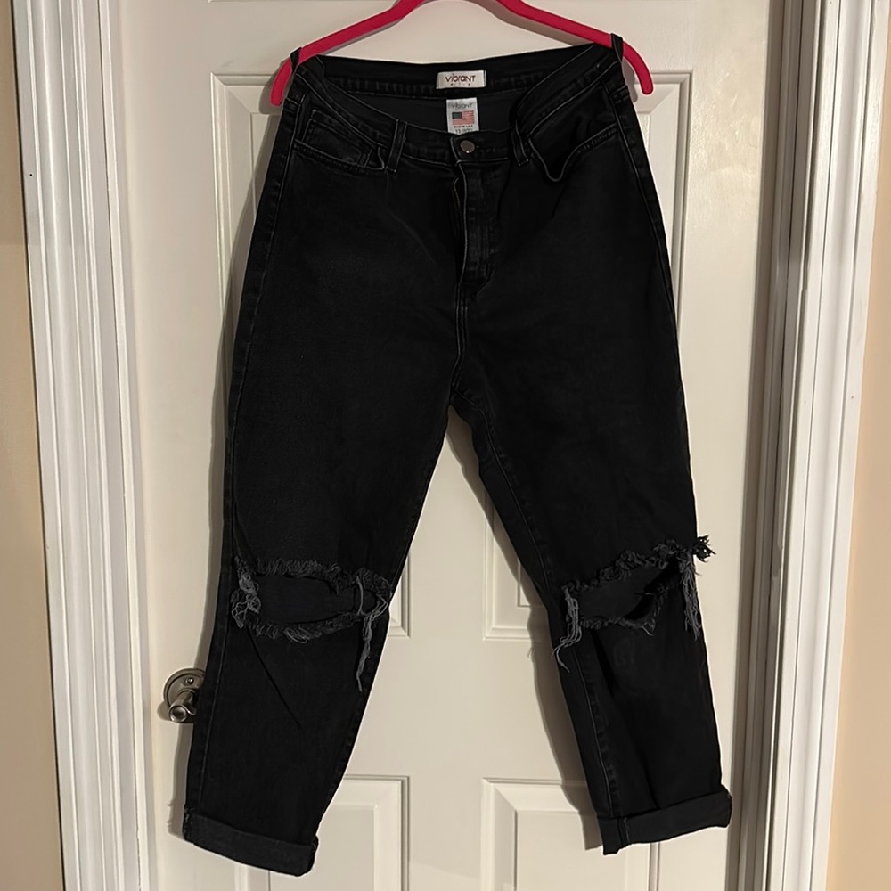 Black Busted Knee Mom Jeans